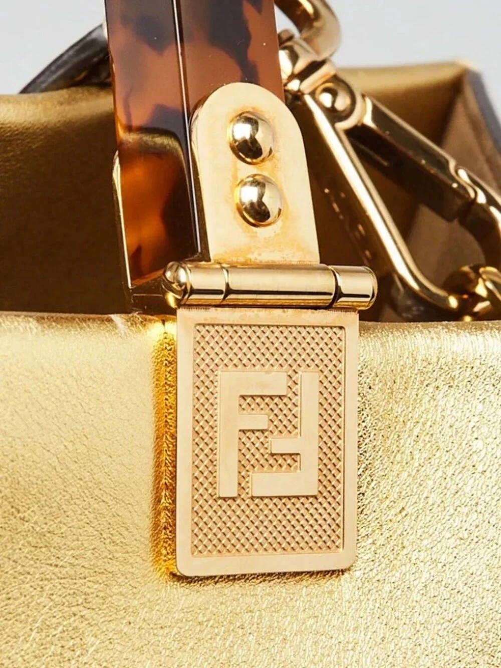 Fendi Gold Leather Medium Sunshine Tote Bag -8BH386 - Picture 7 of 11